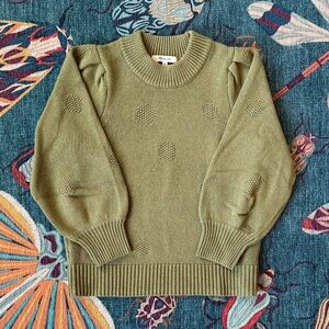 Madewell Olive Knit Sweater with Textured Accents, Sz XXS